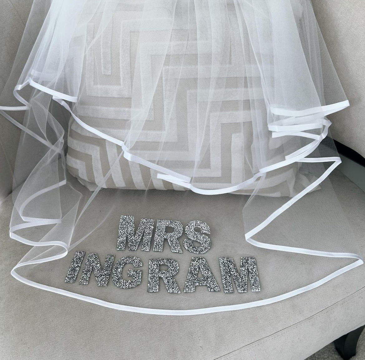 Mrs Personalised Surname Diamanté Veil