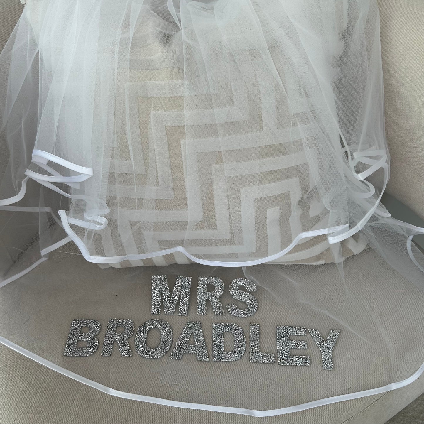 Mrs Personalised Surname Diamanté Veil