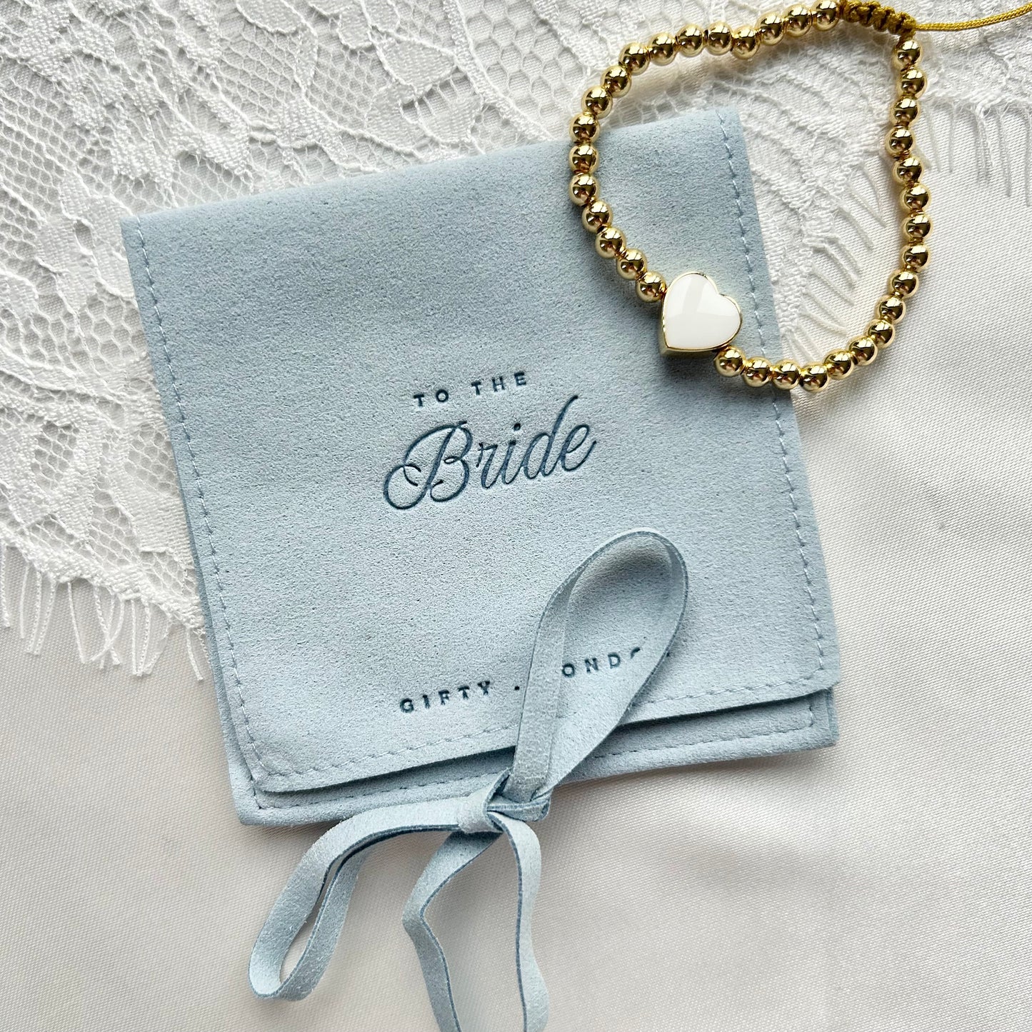 Gold Heart Bridesmaid Bracelet With Blue Pouch