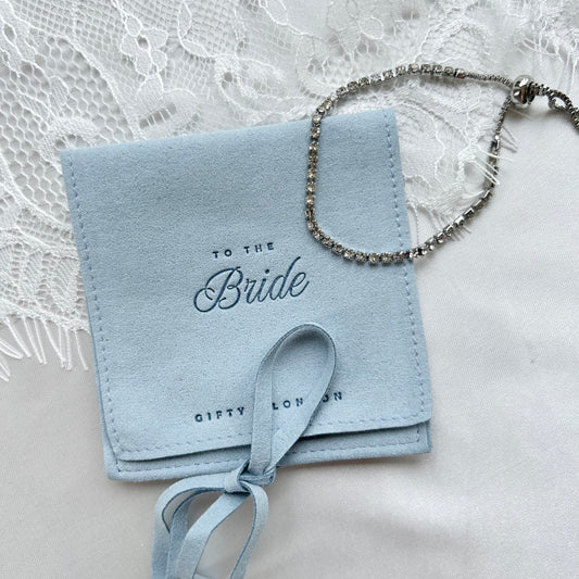 Silver Bridesmaid Bracelet With Blue Pouch