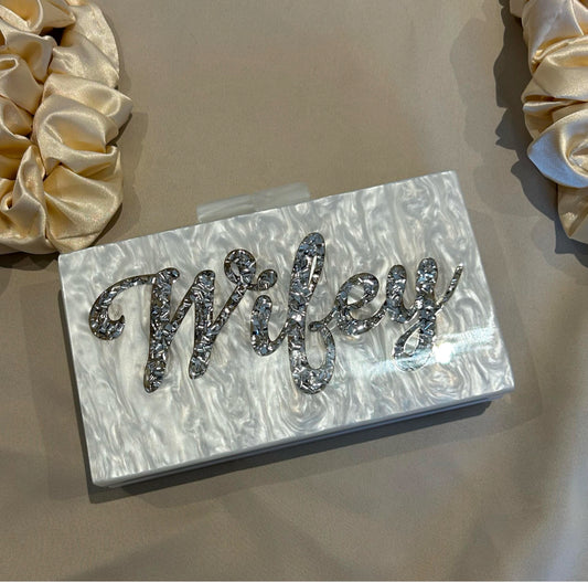 Silver wifey pearl Acrylic clutch bag