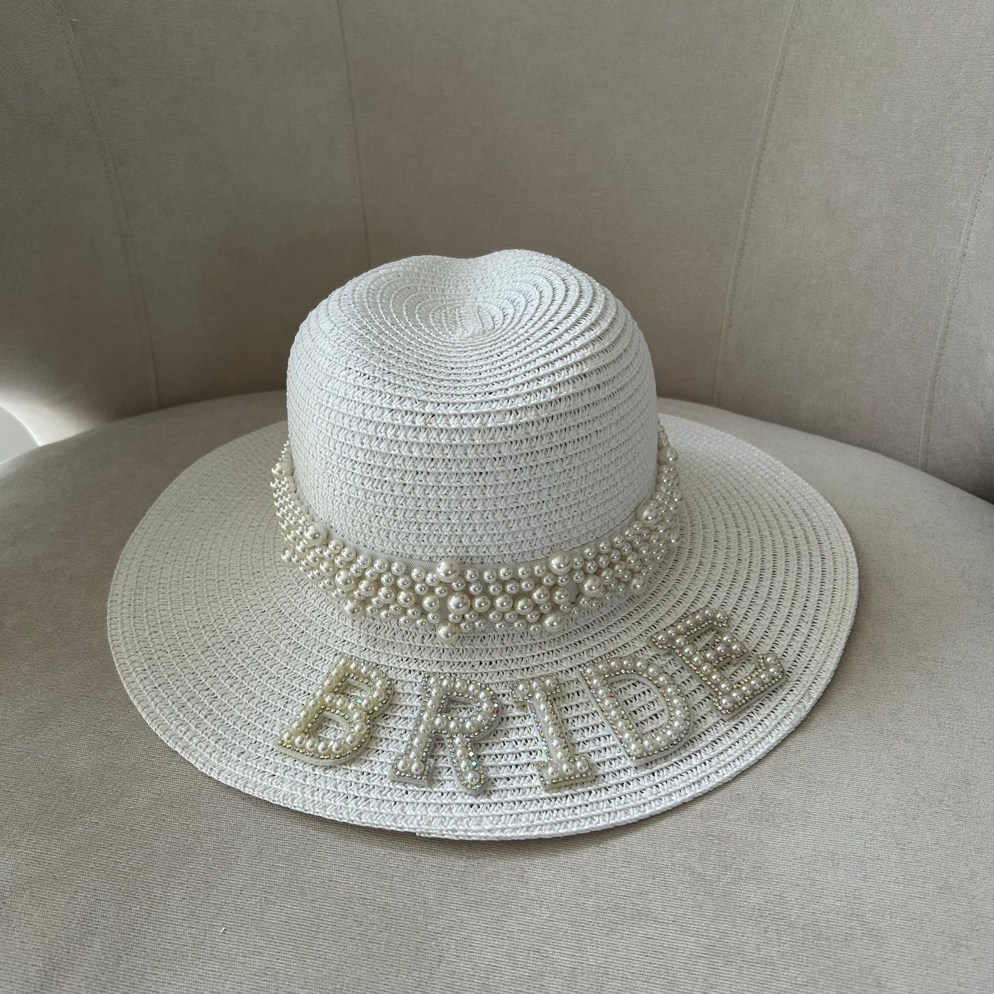 White Pearl Personalised Straw Hat