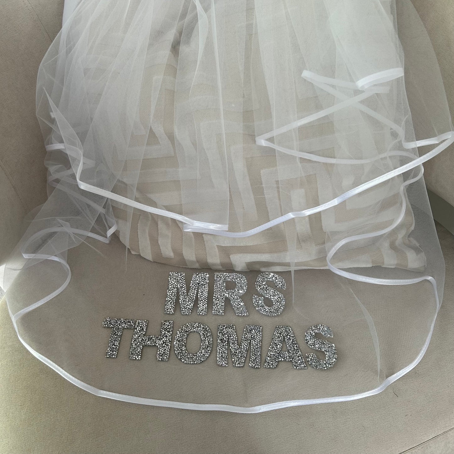 Mrs Personalised Surname Diamanté Veil