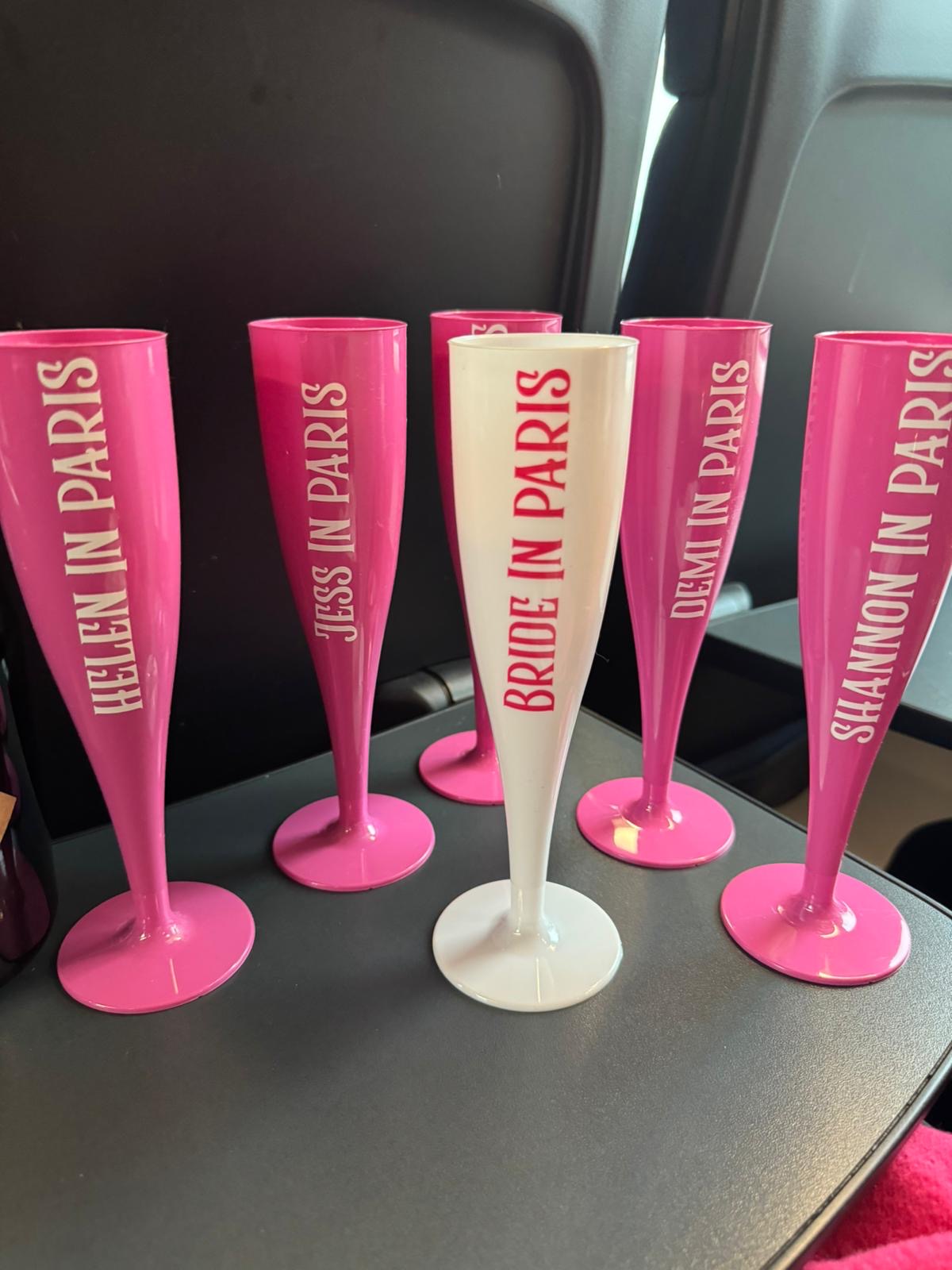 In Paris Personalised Pink and White Plastic Flutes