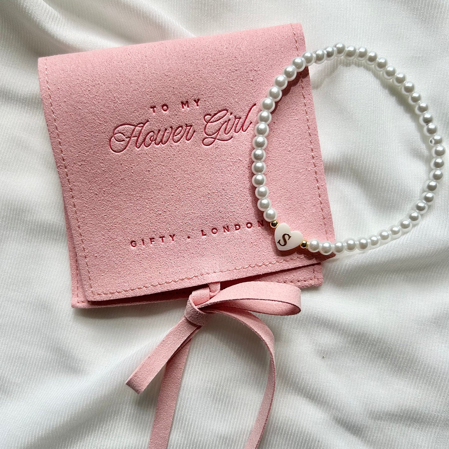 Personalised Bridesmaid Pearl Bracelet With Pink Pouch