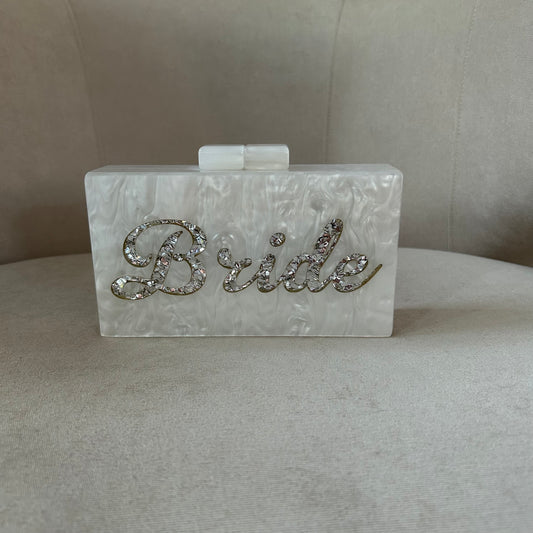 Silver Bride Pearl & Sparkle Acrylic Clutch Bag