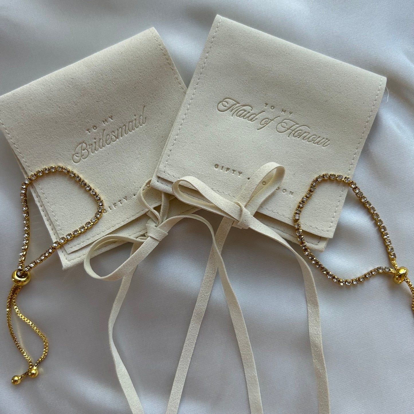 Gold Bridesmaid Bracelet With Cream Pouch