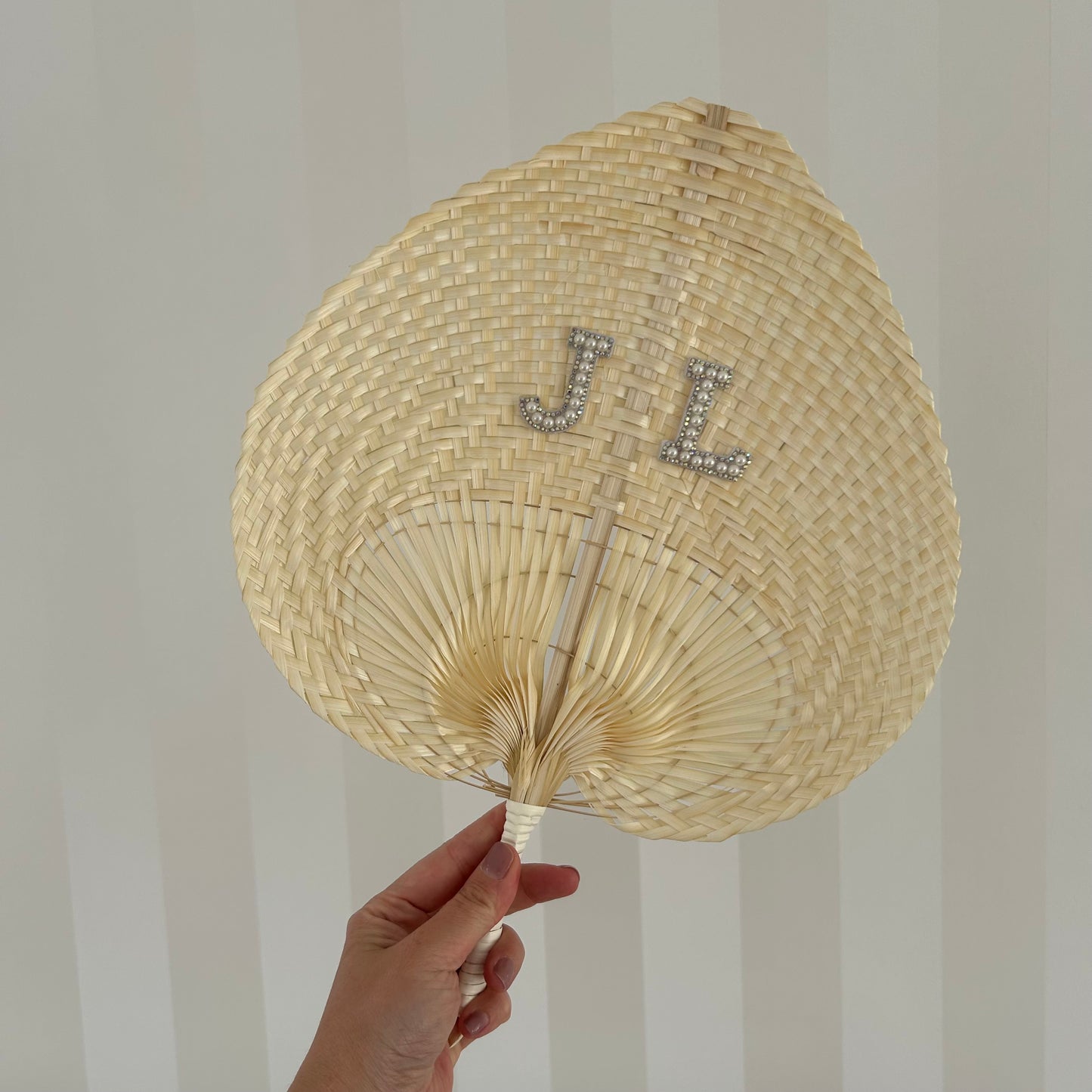 Initials Pearl & Diamanté Woven Fan