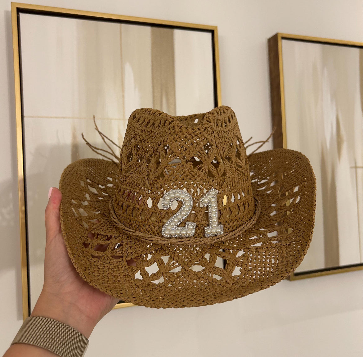 Straw Pearl Birthday Cowboy Hat