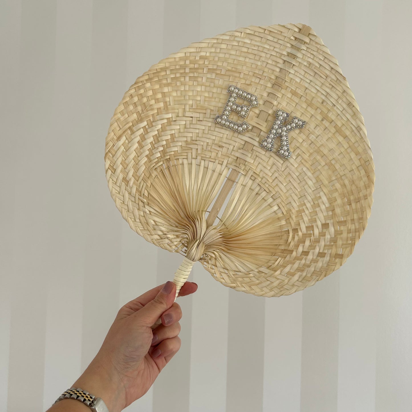 Initials Pearl & Diamanté Woven Fan