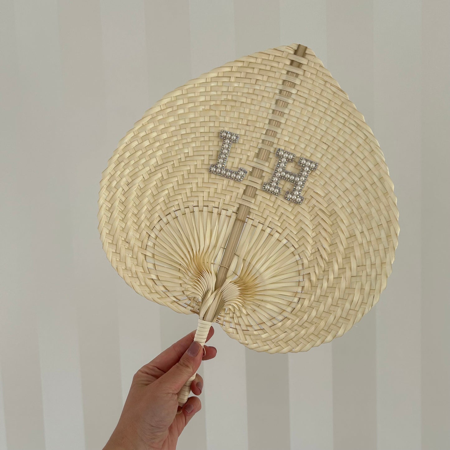 Initials Pearl & Diamanté Woven Fan