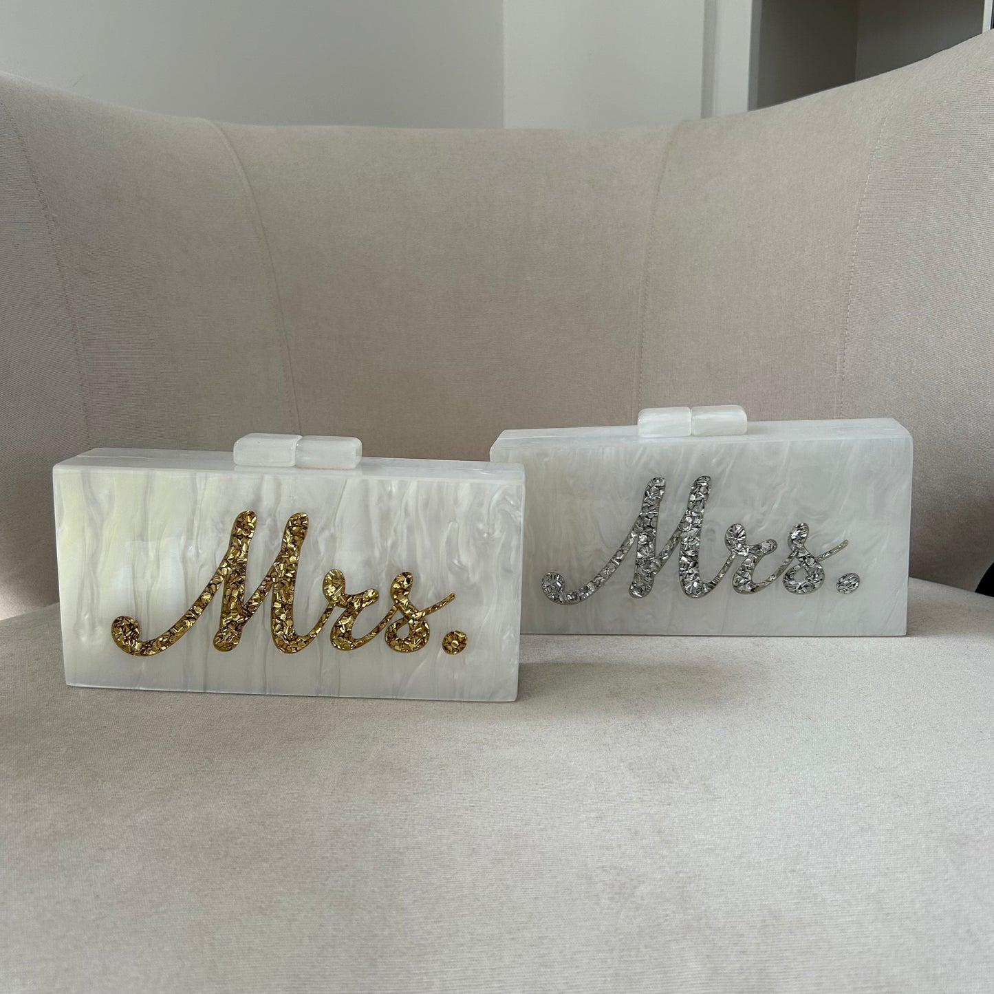 Silver Mrs Pearl & Sparkle Acrylic Clutch Bag