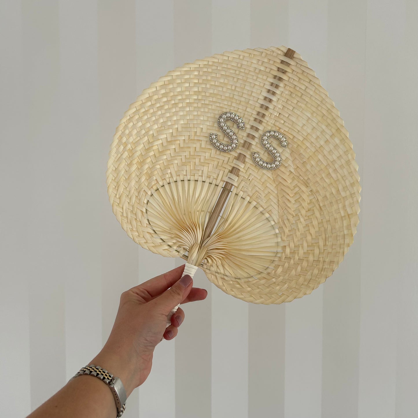 Initials Pearl & Diamanté Woven Fan