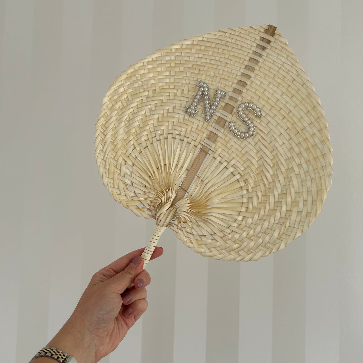 Initials Pearl & Diamanté Woven Fan