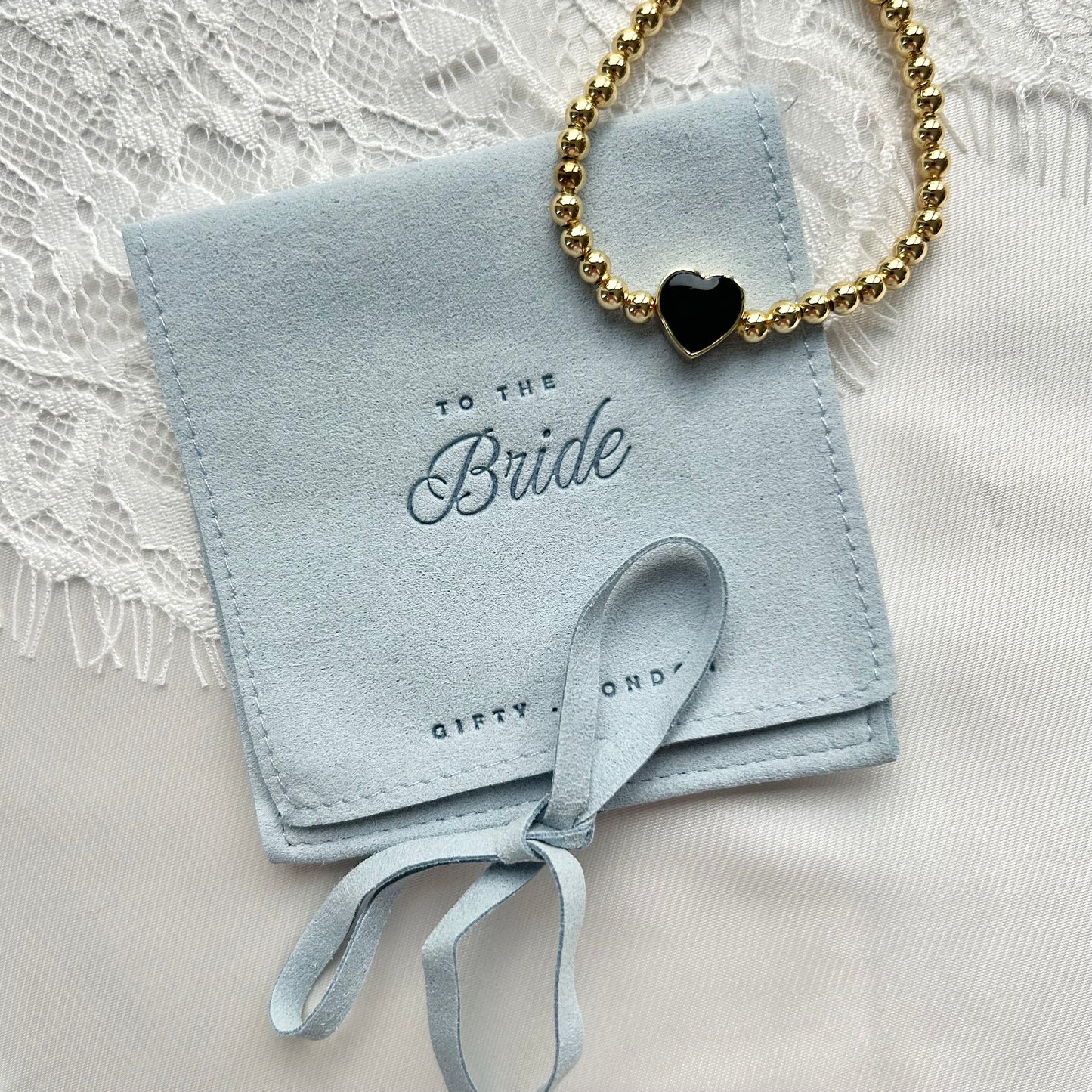Gold Heart Bridesmaid Bracelet With Blue Pouch