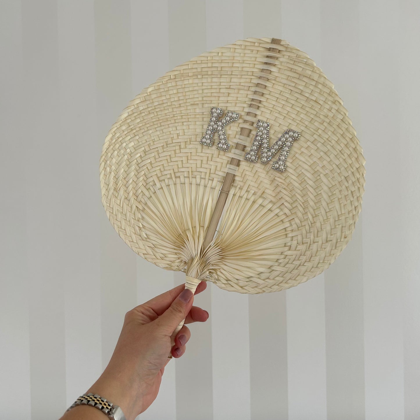 Initials Pearl & Diamanté Woven Fan