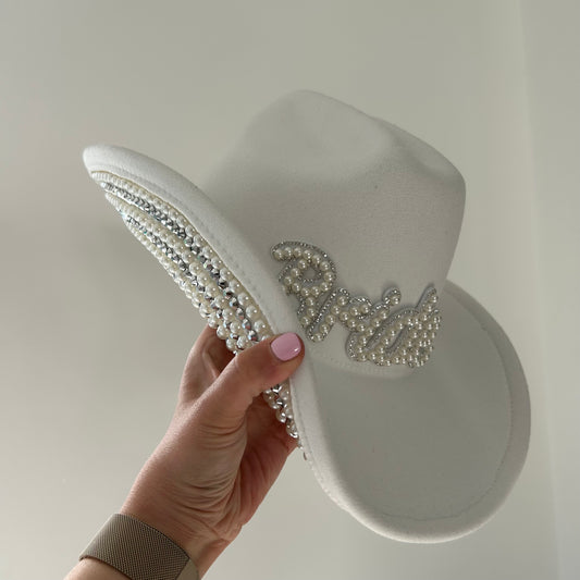 White Pearl Bride Cowboy Hat