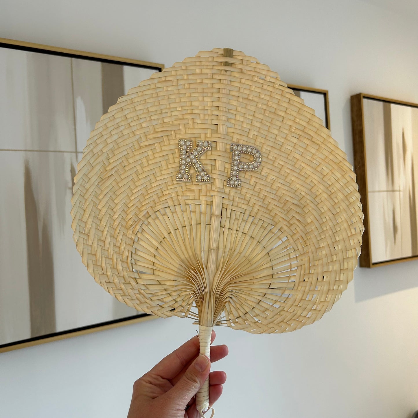 Initials Pearl & Diamanté Woven Fan