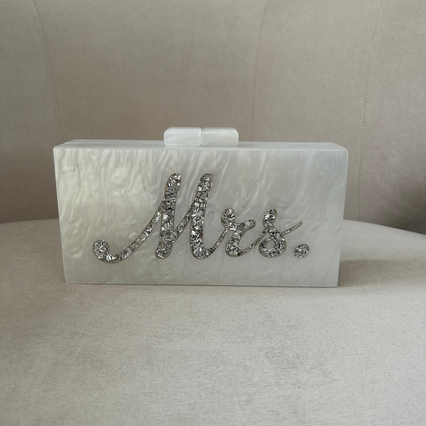 Silver Mrs Pearl & Sparkle Acrylic Clutch Bag