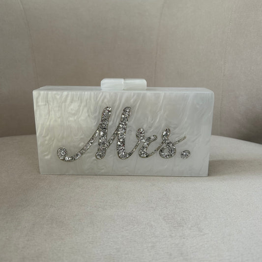 Silver Mrs Pearl & Sparkle Acrylic Clutch Bag