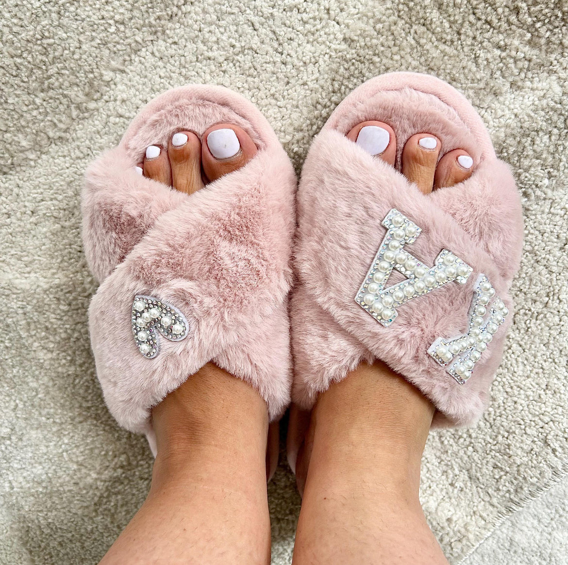 Personalised Initials Pearl & Diamante Slippers