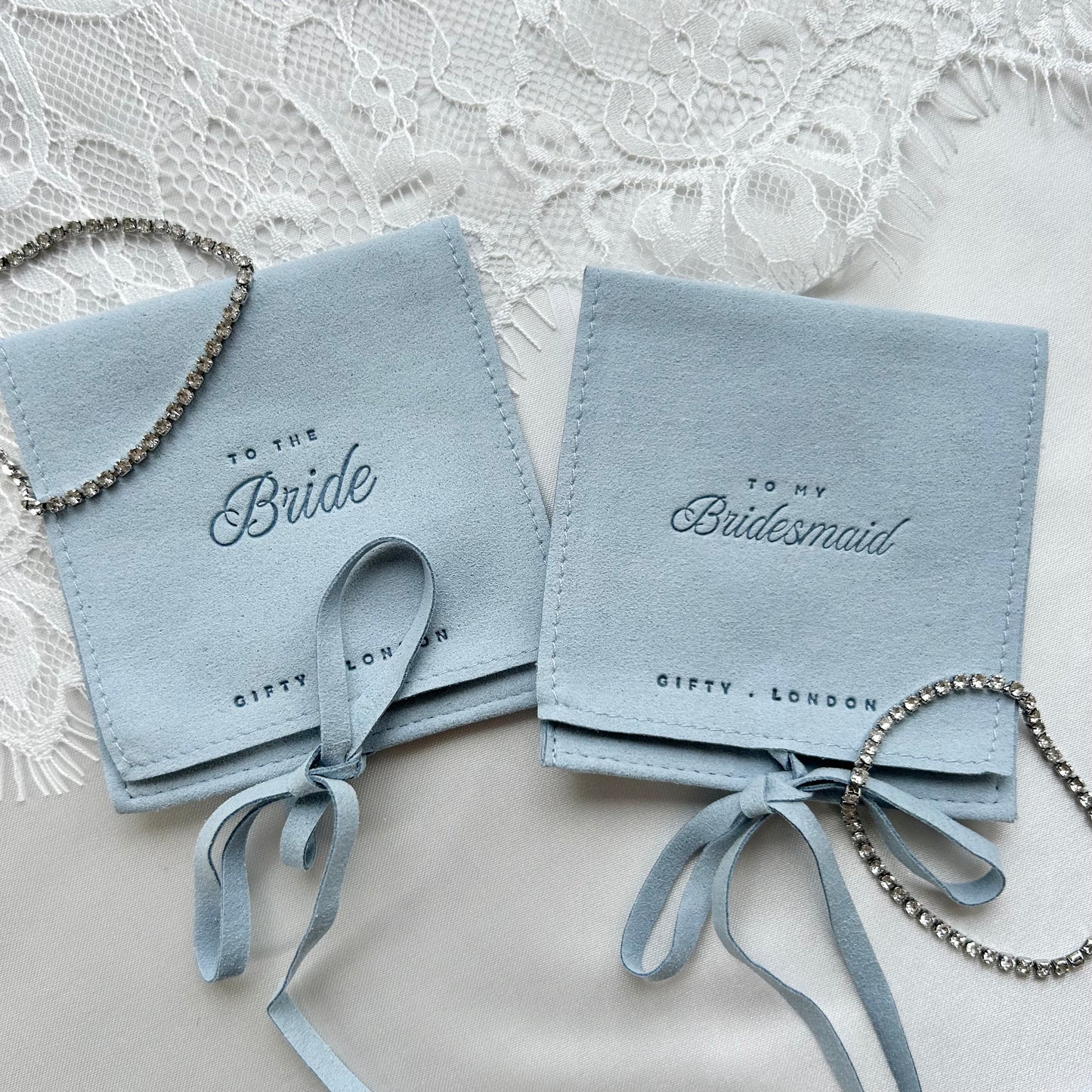 Silver Bridesmaid Bracelet With Blue Pouch