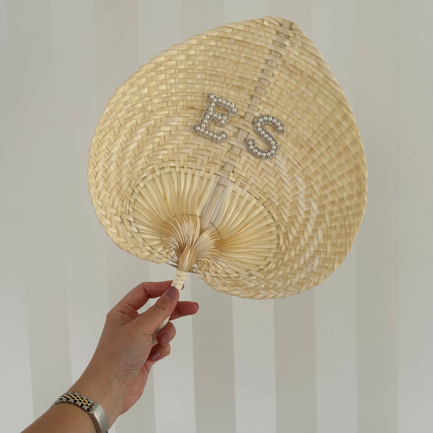 Initials Pearl & Diamanté Woven Fan
