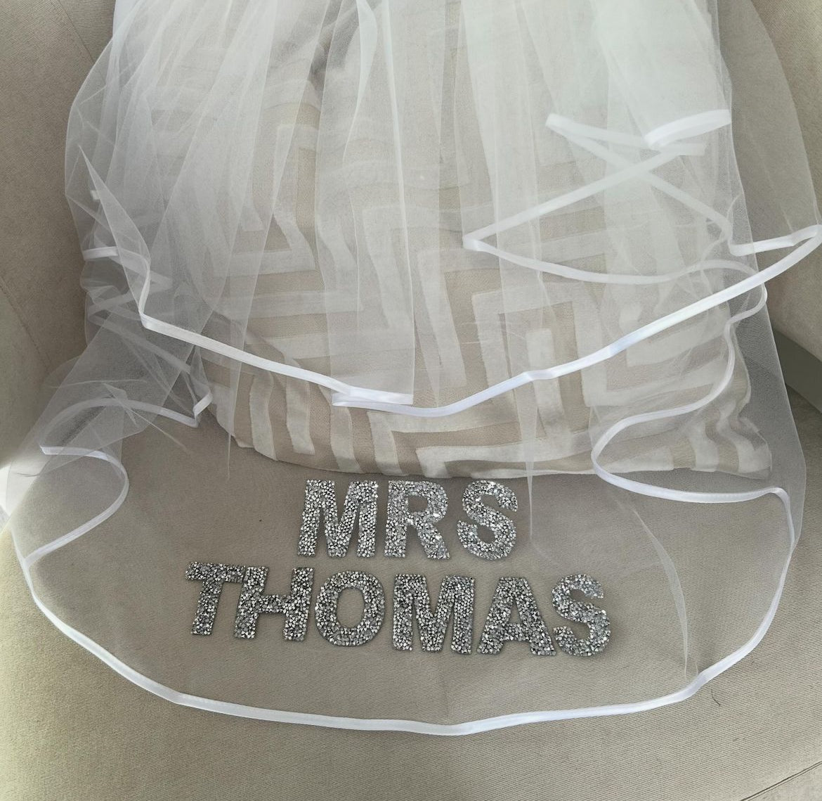 Mrs Personalised Surname Diamanté Veil