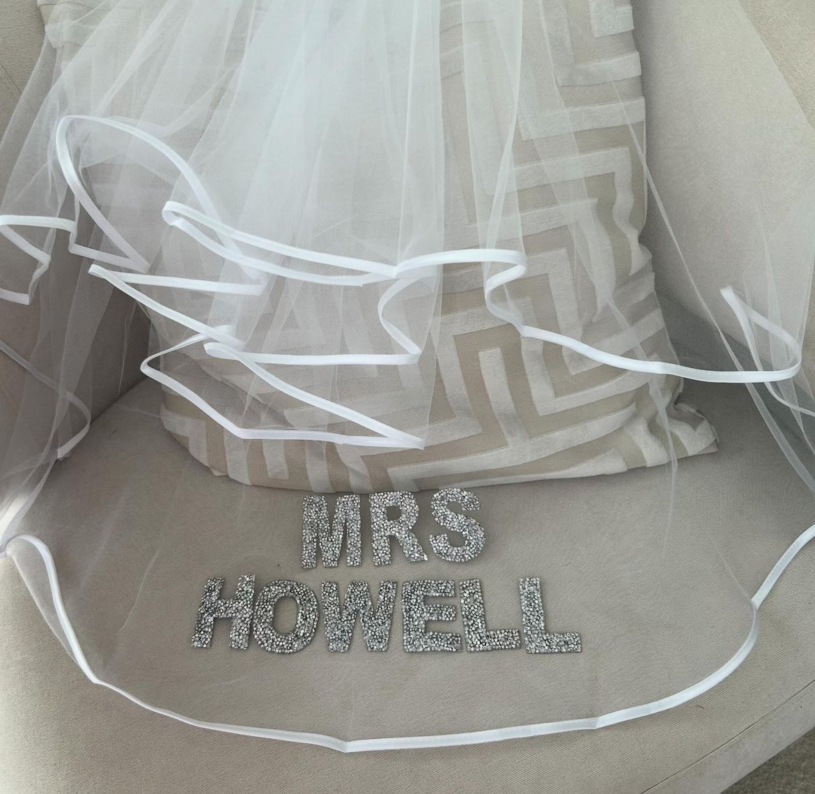 Mrs Personalised Surname Diamanté Veil