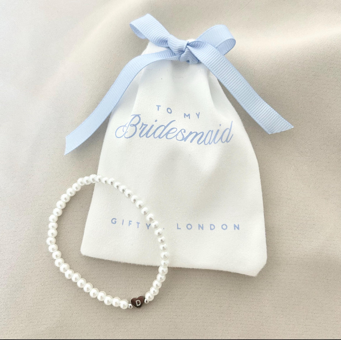 Personalised Bridesmaid Pearl Bracelet With Blue Pouch