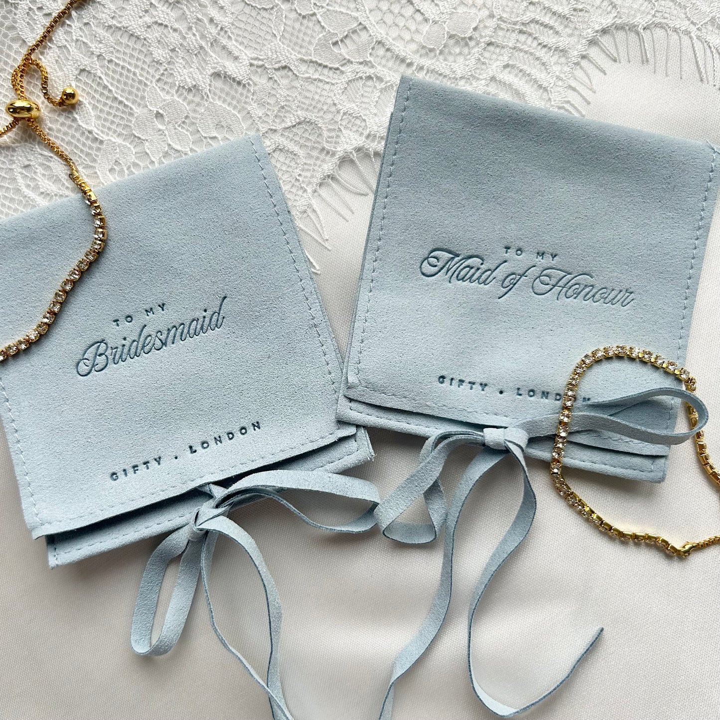 Gold Bridesmaid Bracelet With Blue Pouch