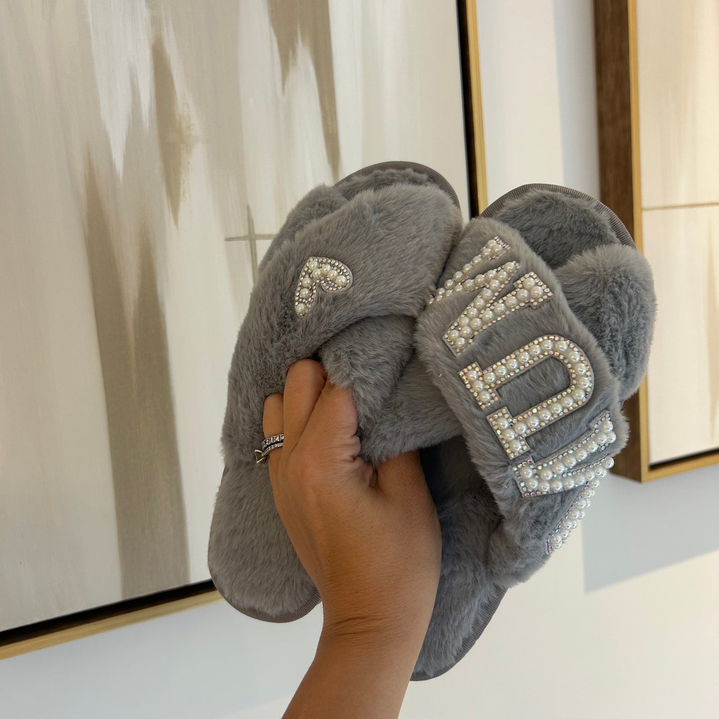 Mum Pearl & Diamante Slippers