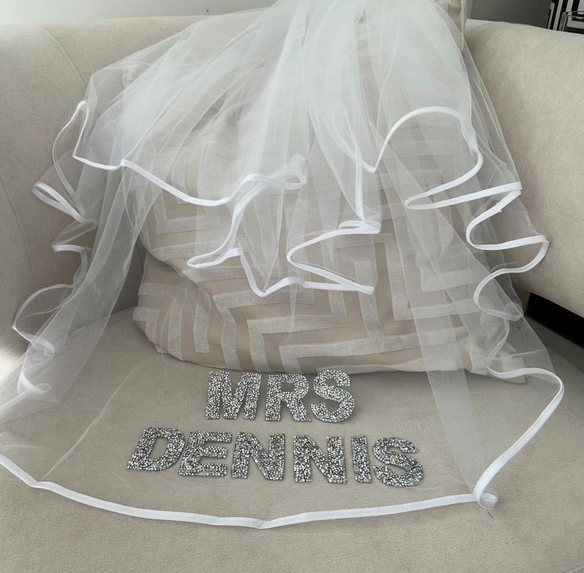 Mrs Personalised Surname Diamanté Veil
