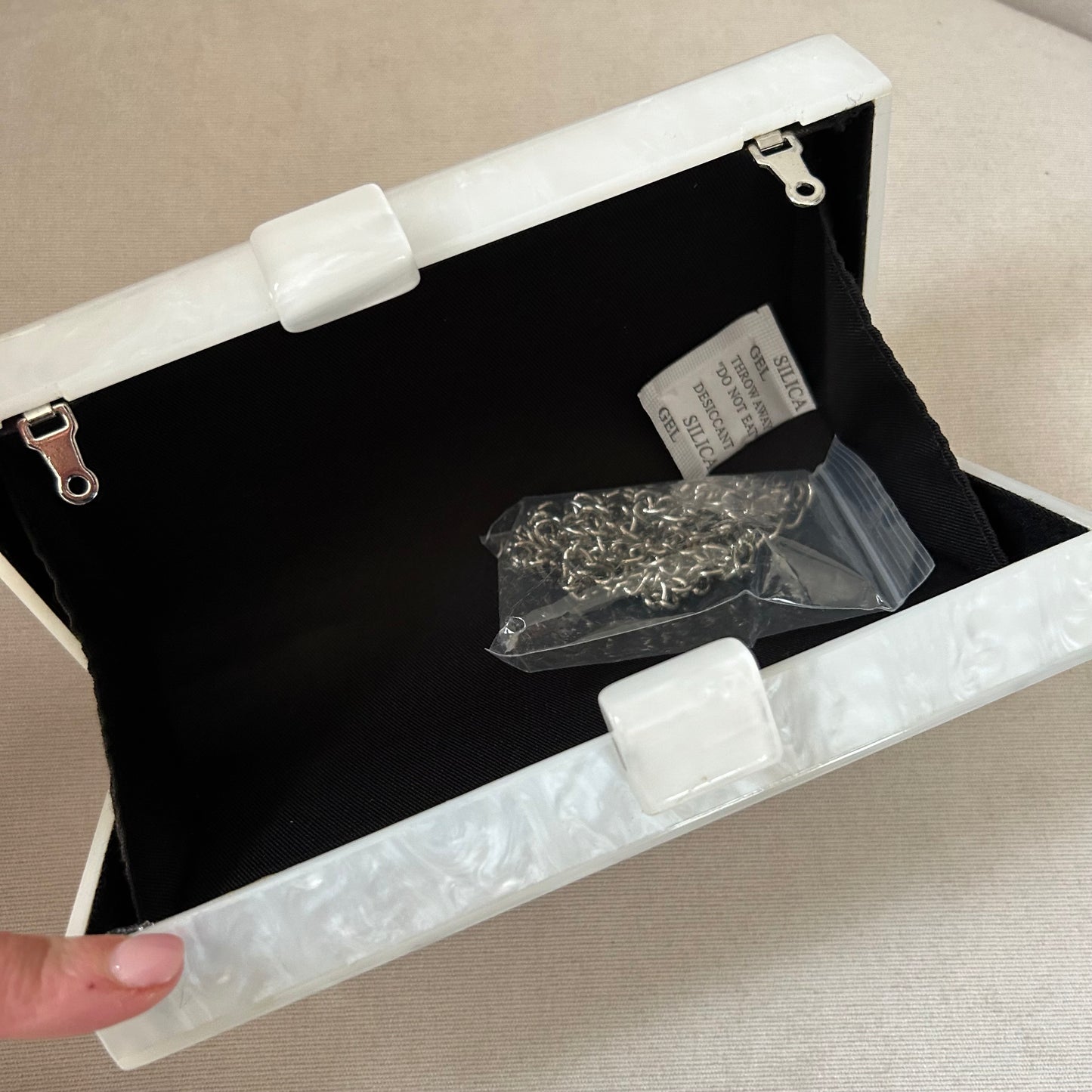 Silver Mrs Pearl & Sparkle Acrylic Clutch Bag