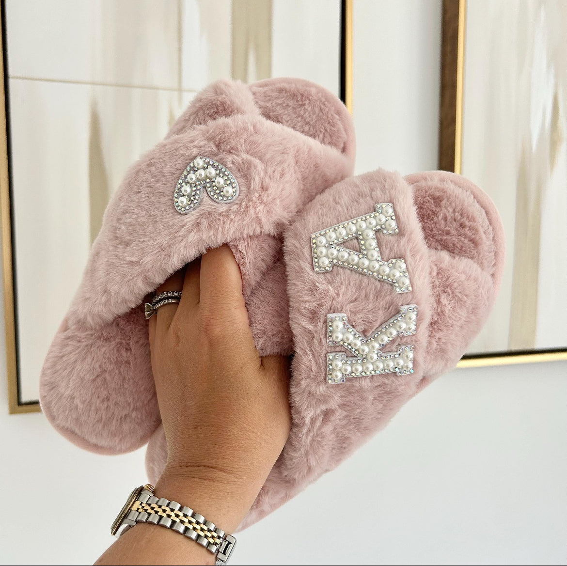 Personalised Initials Pearl & Diamante Slippers