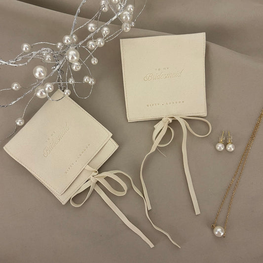 Personalised Bridesmaid Pearl Earring & Necklace With Pouchi