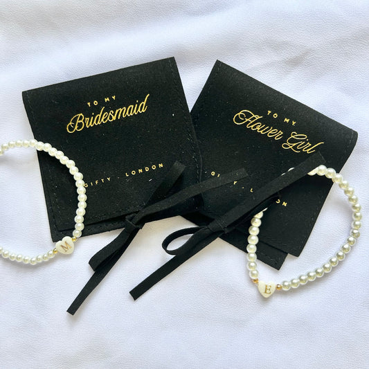 Personalised Bridesmaid Pearl Bracelet With Black Pouch