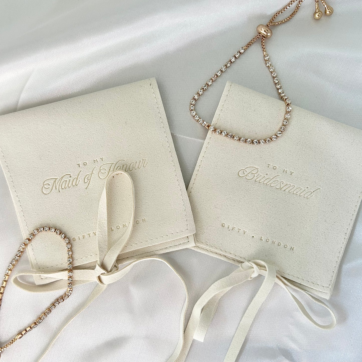 Gold Bridesmaid Bracelet With Cream Pouch