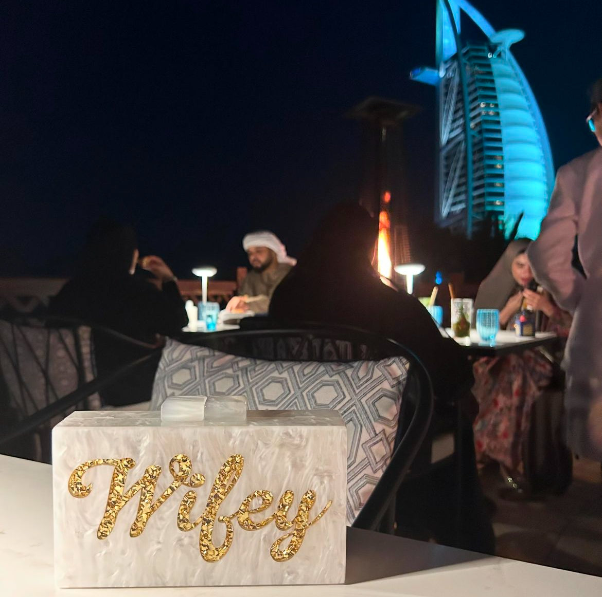 Gold wifey pearl acrylic clutch bag