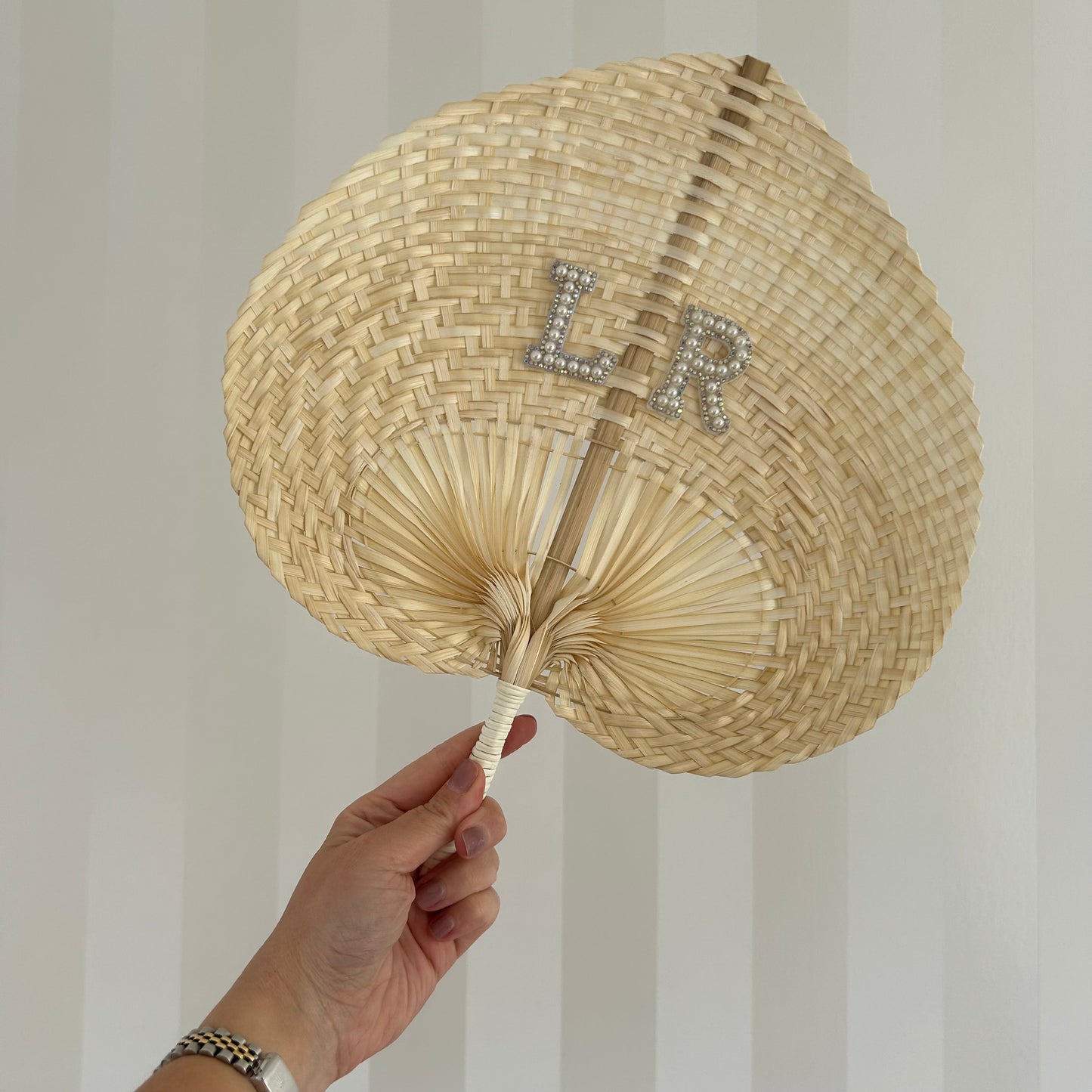 Initials Pearl & Diamanté Woven Fan