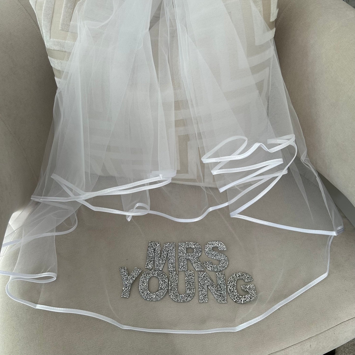 Mrs Personalised Surname Diamanté Veil