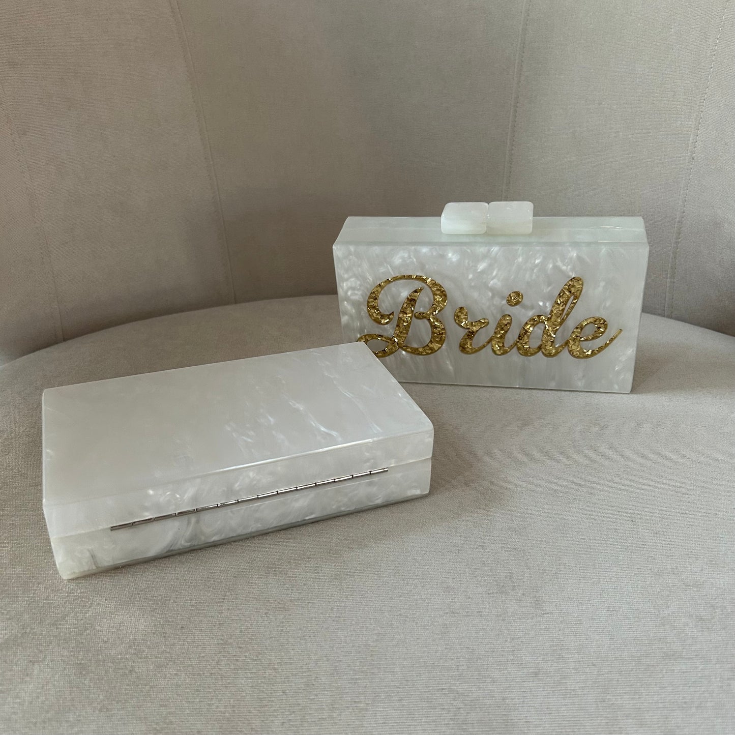 Gold Bride Pearl & Sparkle Acrylic Clutch Bag