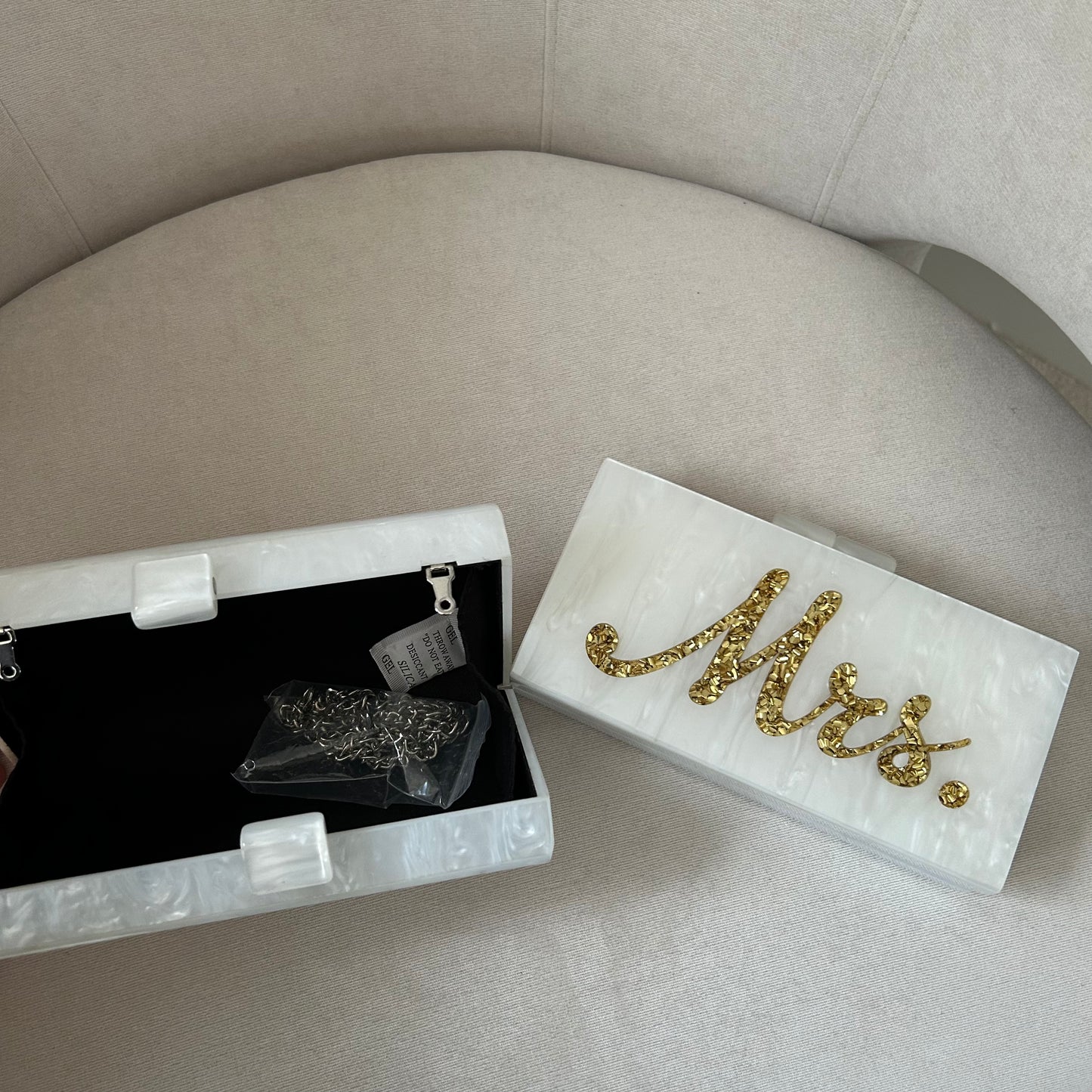 Gold Mrs Pearl & Sparkle Acrylic Clutch Bag