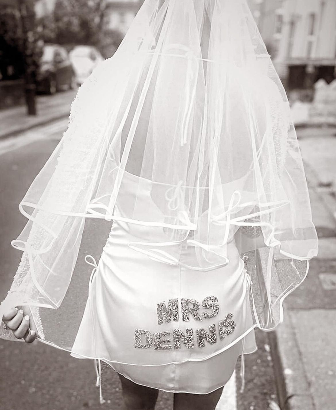 Mrs Personalised Surname Diamanté Veil
