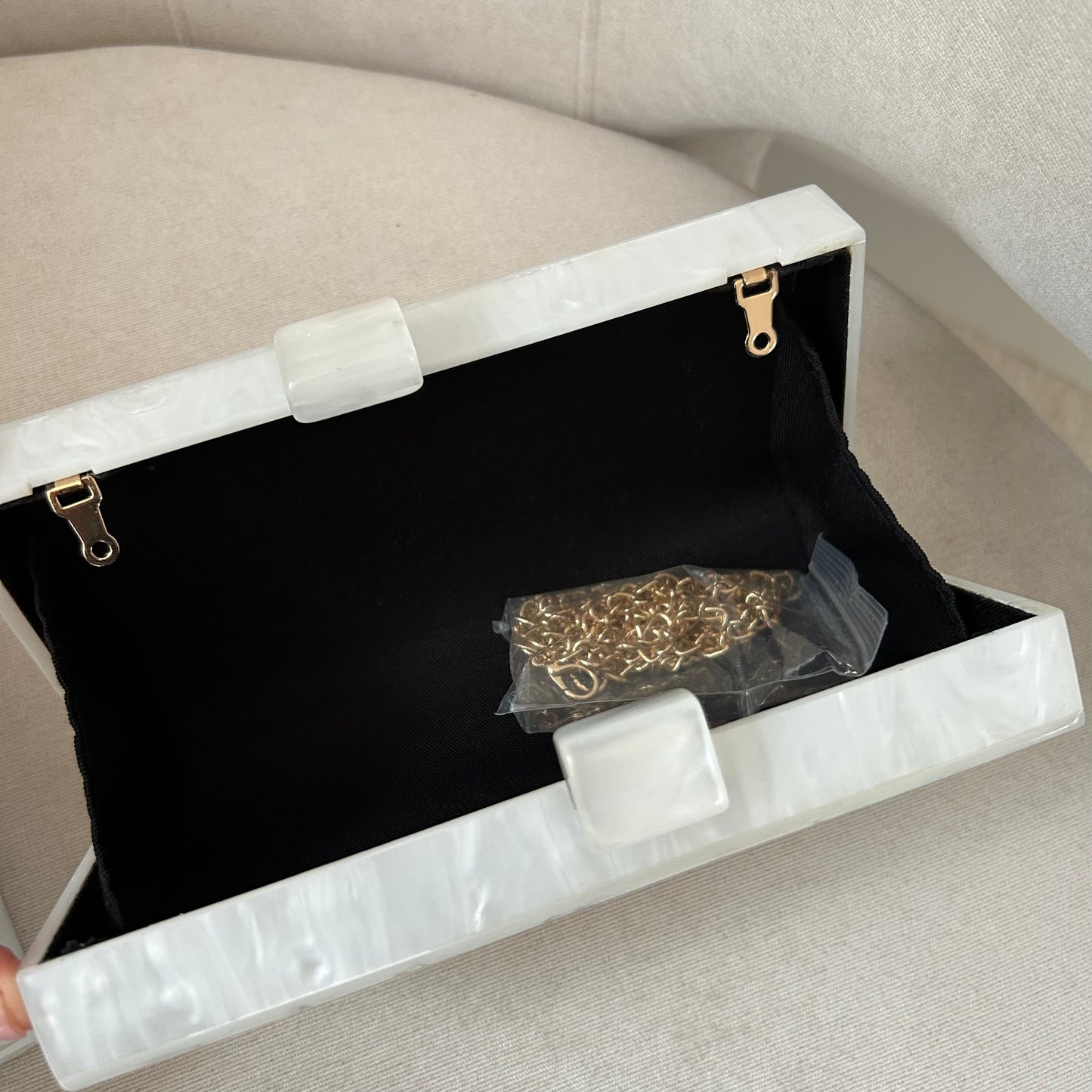 Gold Mrs Pearl & Sparkle Acrylic Clutch Bag