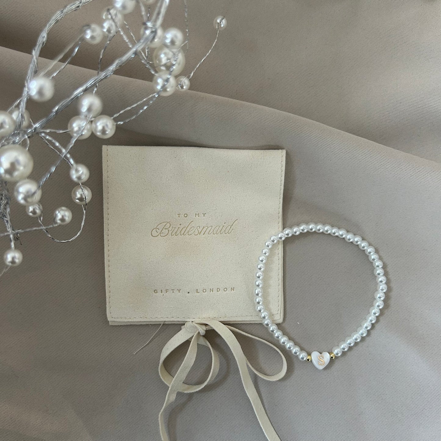 Personalised Bridesmaid Pearl Bracelet With Pouch