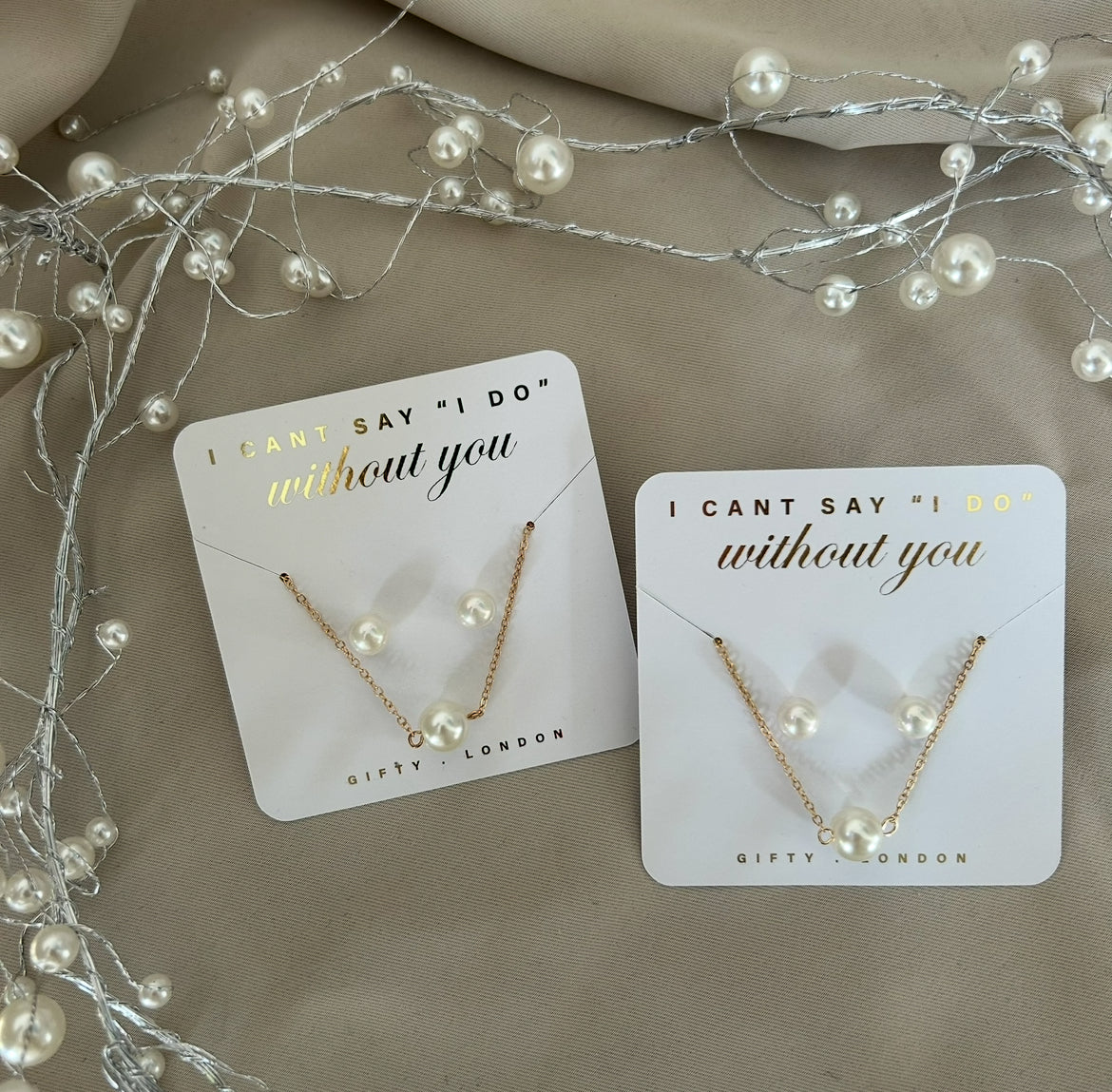 Personalised Bridesmaid Pearl Earring & Necklace With Pouchi