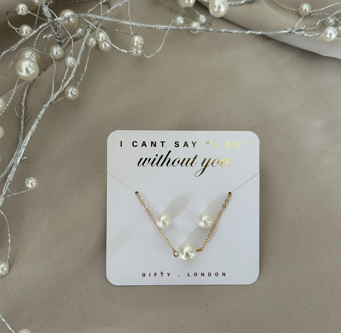 Personalised Bridesmaid Pearl Earring & Necklace With Pouchi