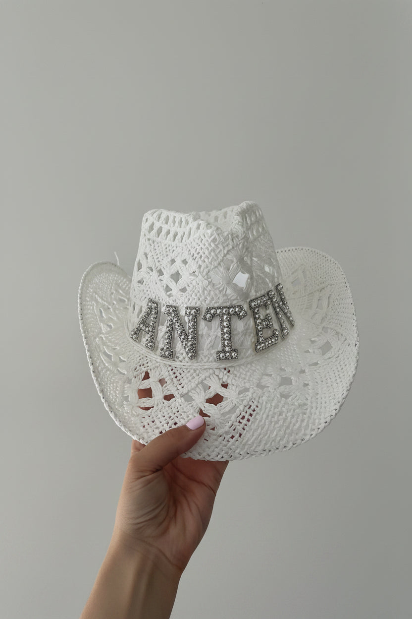 White Custom Pearl Personalised Cowboy Hat