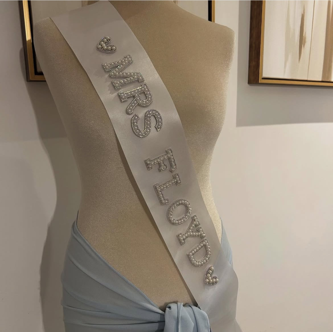 Mrs & Surname Bride Pearl Diamate Personalised Bridal Sash